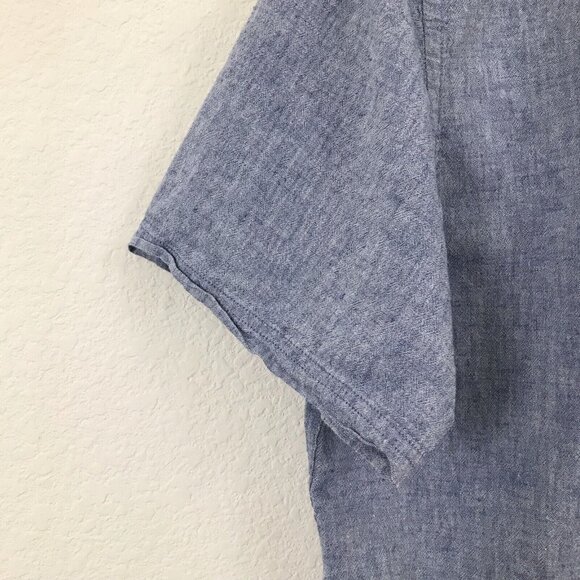 Ike Behar Short Sleeve Linen/Cotton Button Down Blue Shirt | size L - Picture 6 of 11